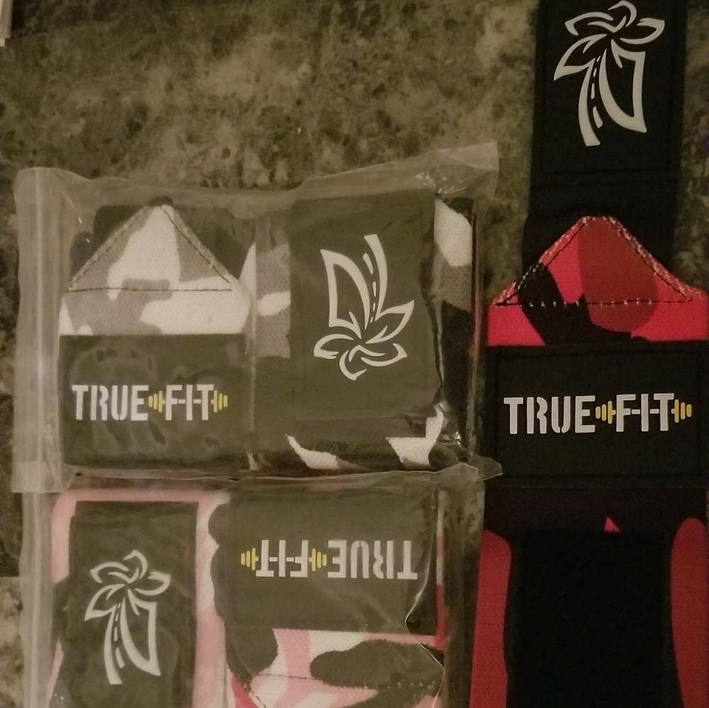Various weight lifting wristbands.
